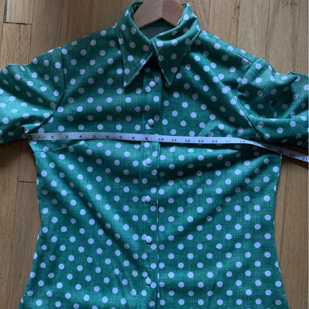 ✨VINTAGE✨ Jack Bryan // 1970s Green Polka Dot Pant Set - Picture 7 of 15